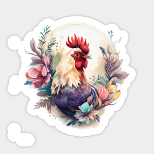 Floral Rooster Sticker